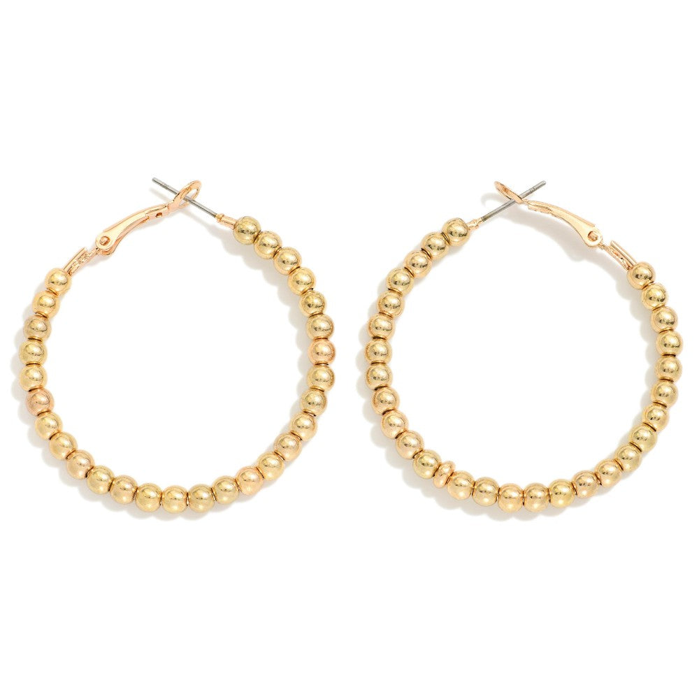 Metal Tone Beaded Hoop Earrings