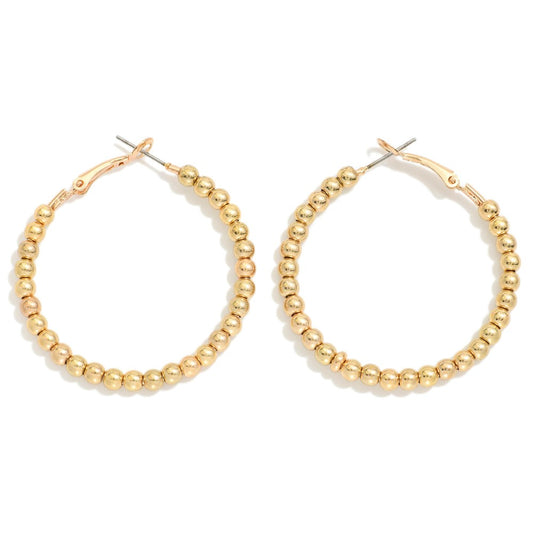 Metal Tone Beaded Hoop Earrings