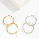 Metal Tone Beaded Hoop Earrings