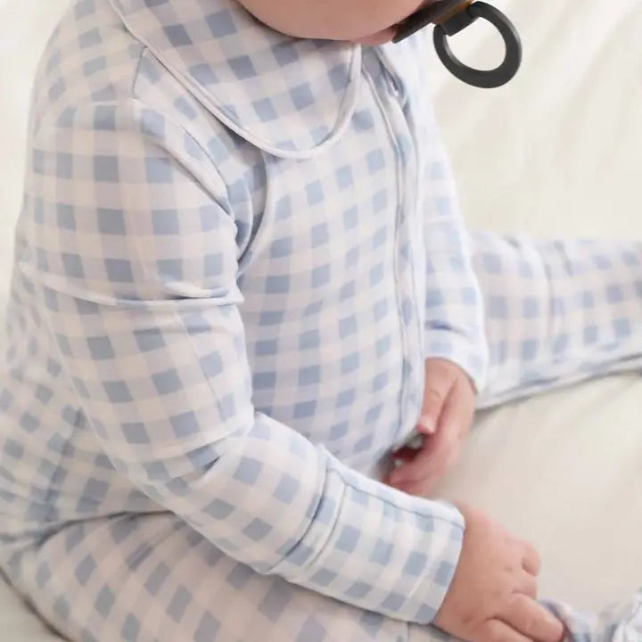 Blue Gingham Peter Pan Collar Zipper Footie