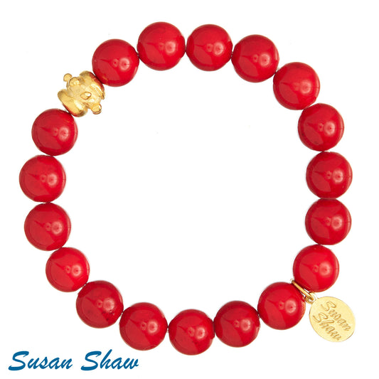 Susan Shaw Red Stone and Gold Stretch Bracelet 2909G