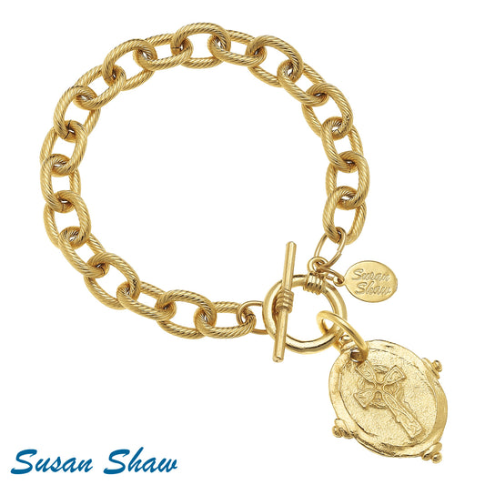 Susan Shaw Handcast Gold Cross Intaglio Bracelet. 2990CG