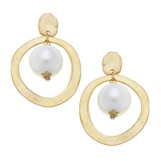 Susan Shaw Gold Hoop with Cotton Pearl Earrings 1617W