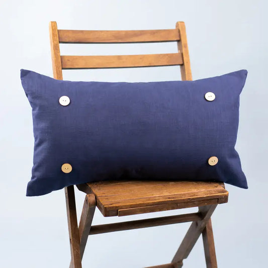 Navy Lumbar Button Pillow w/Pillow Swap