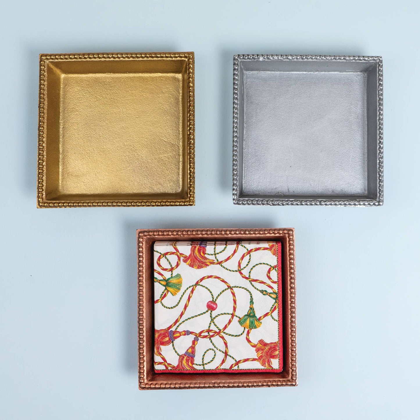 Textured Gilded Aluminum Beaded Border Lunch Napkin Box