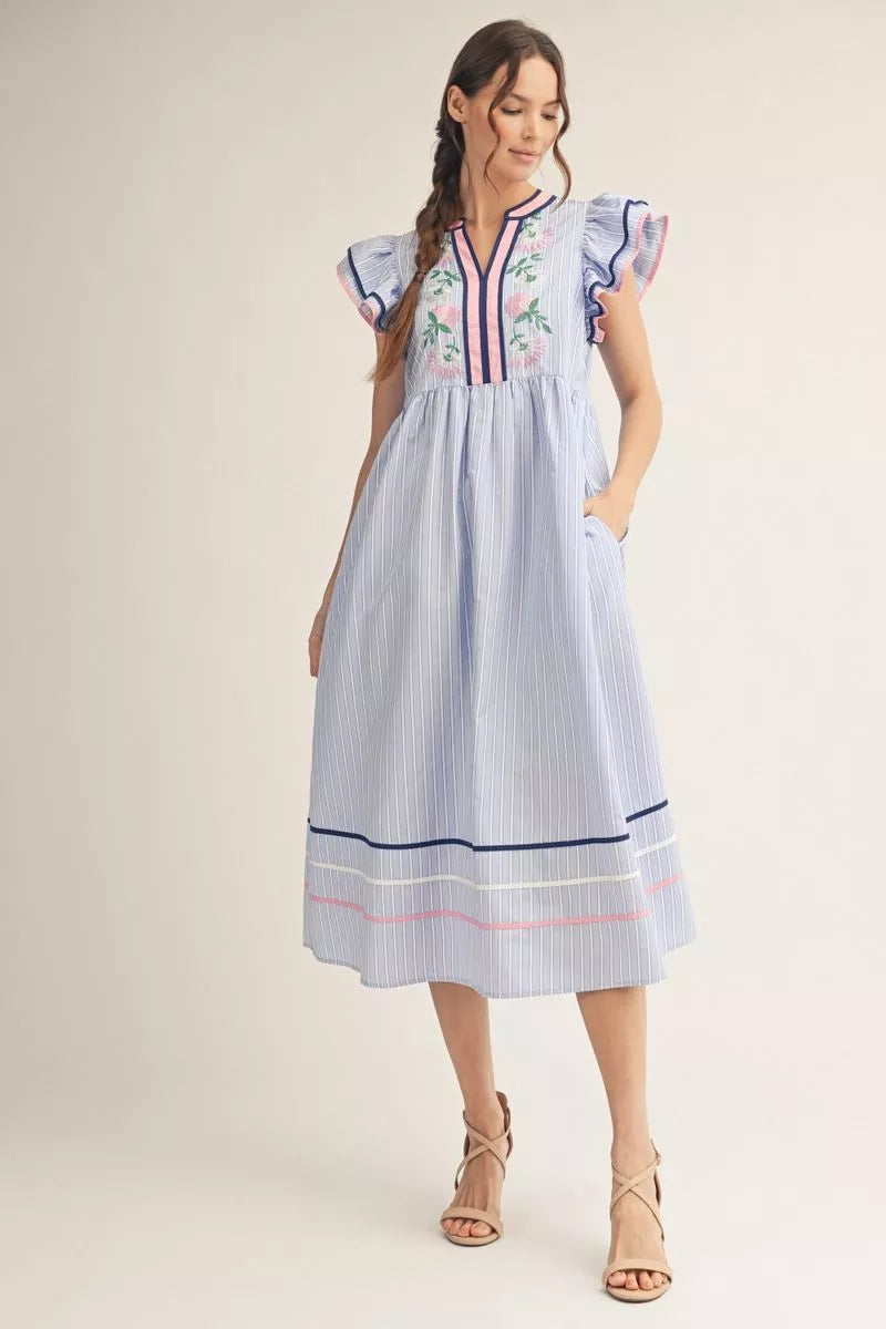 Embroidered Bodice  Midi Dress