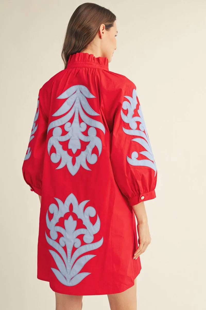 Tomato Red Shift w/Blue Applique