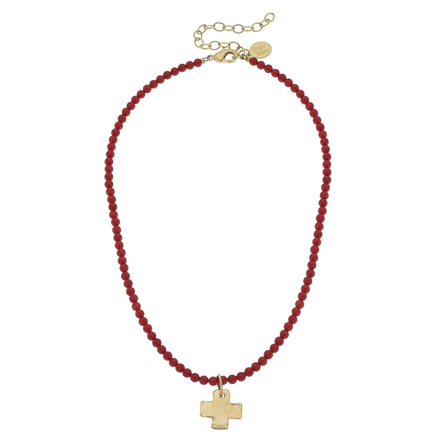 Susan Shaw Alys Cross Necklace Red Coral 3342CR
