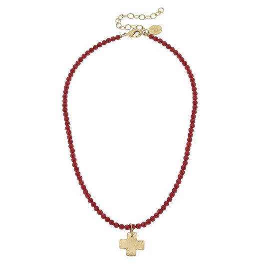 Susan Shaw Alys Cross Necklace Red Coral 3342CR