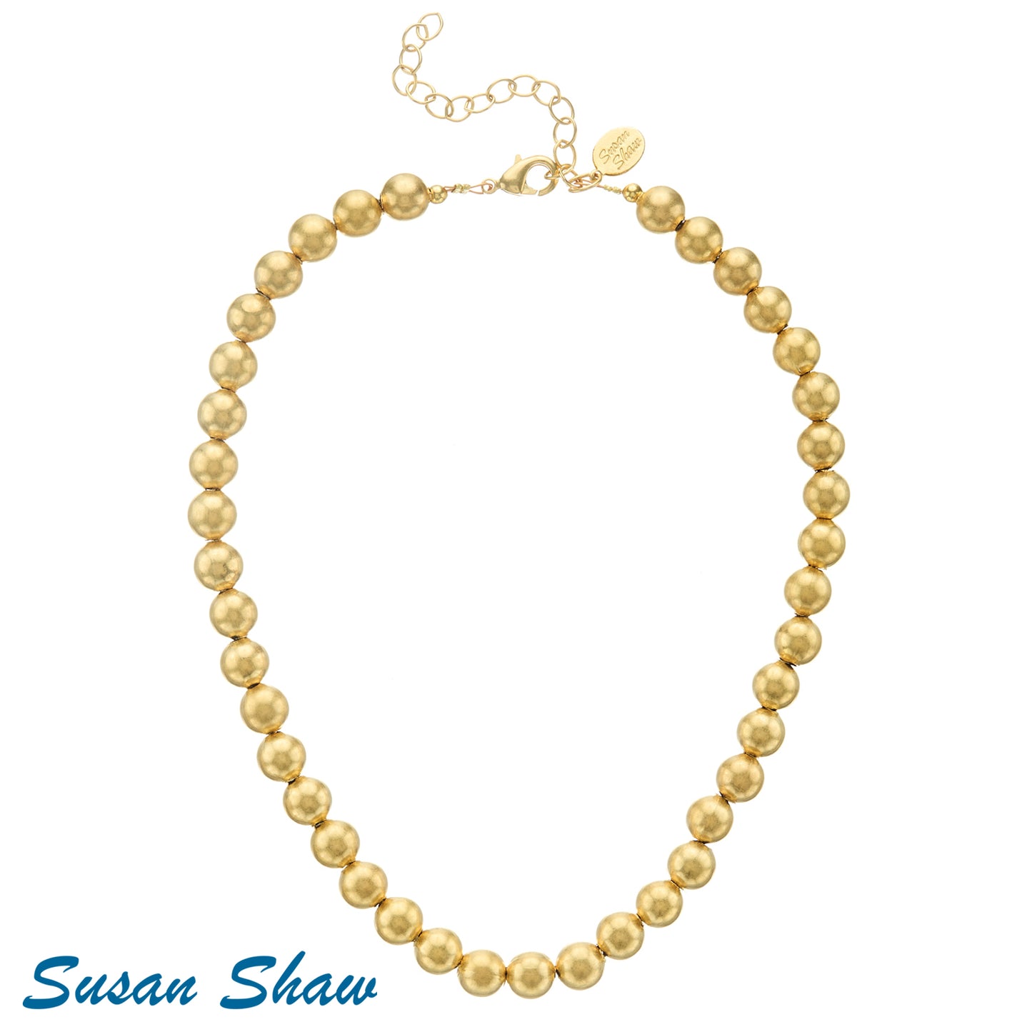 Susan Shaw Gold 10mm Beaded Necklace 15" with 3" Extender Chain 3420G