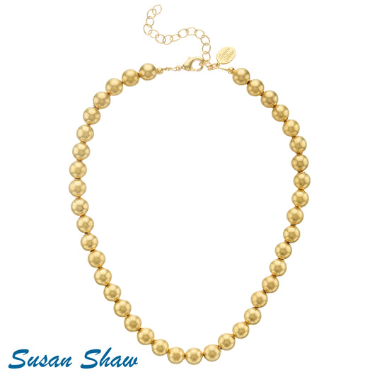 Susan Shaw Gold 10mm Beaded Necklace 15" with 3" Extender Chain 3420G