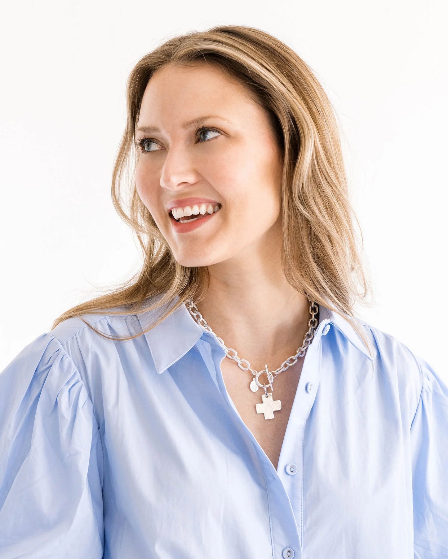 Susan Shaw Silver Cross Toggle Necklace 3510CS