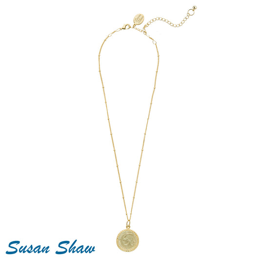 Susan Shaw 16" Gold Chain Necklace with Gold French Coin 3522CR