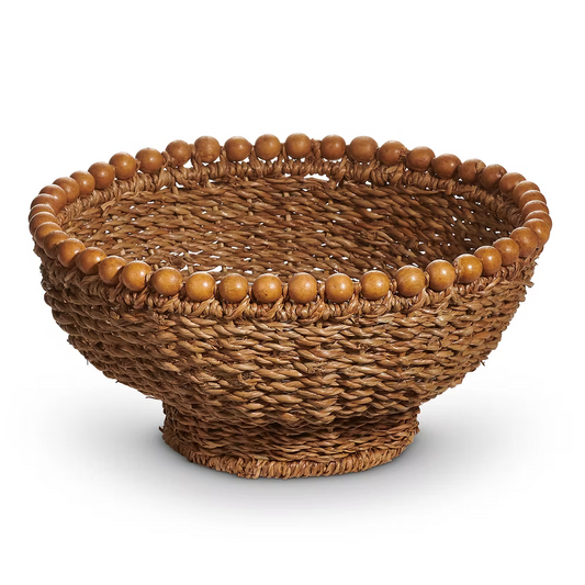 Woven Bowl with Wooden Beads