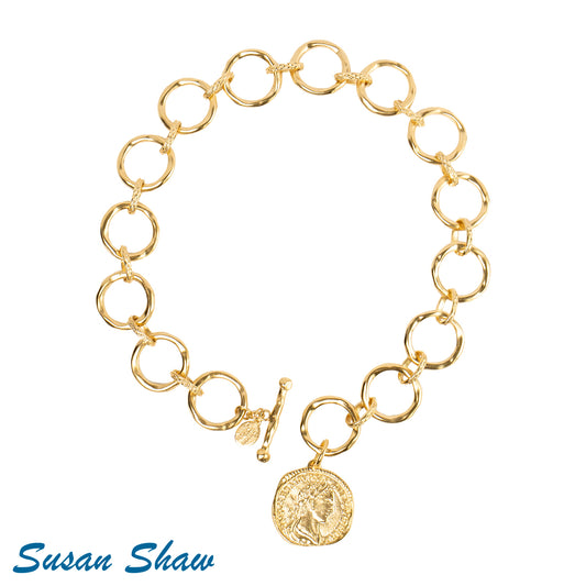 Susan Shaw Round Chain Necklace with Coin Pendant 3563CR
