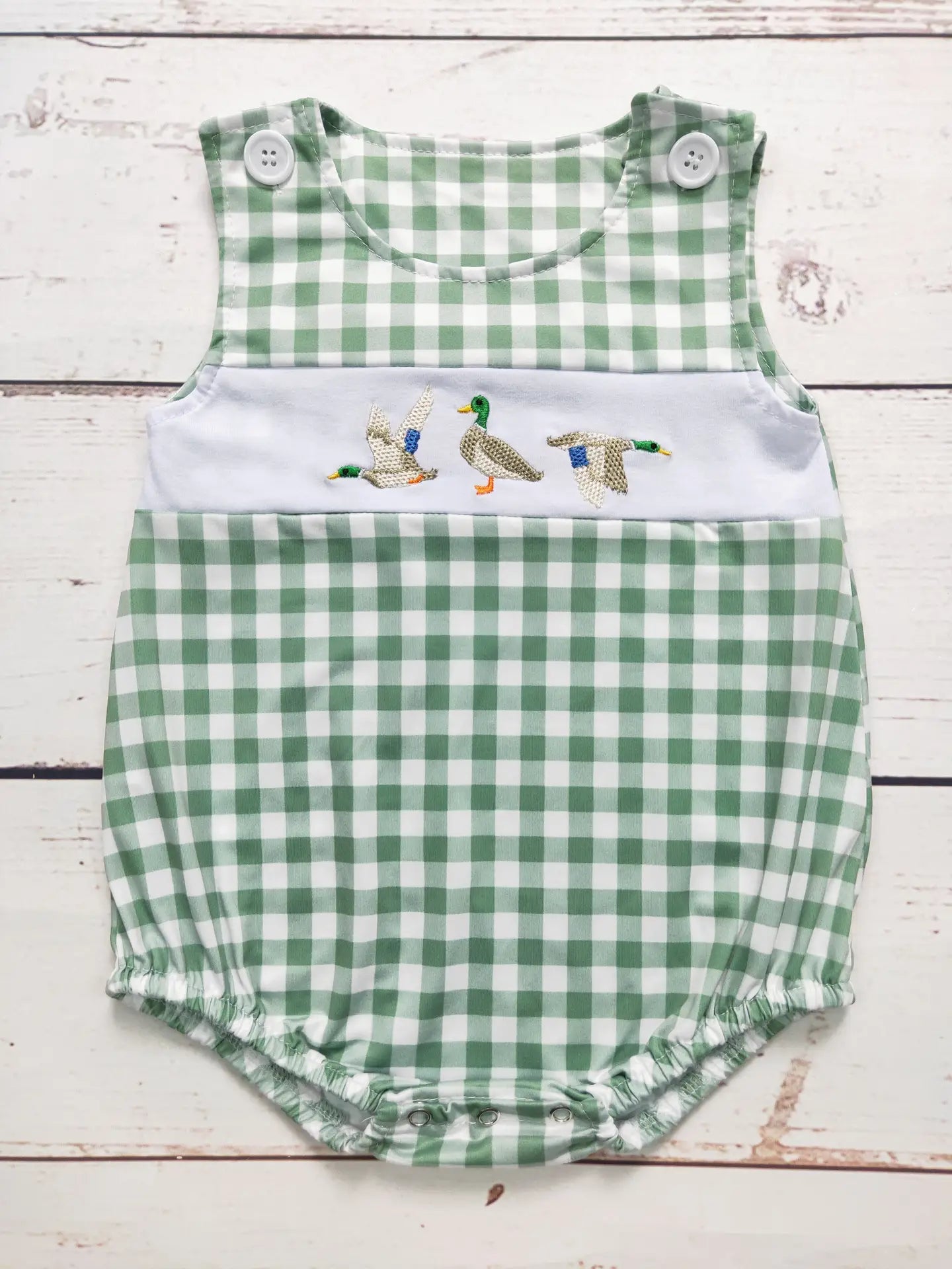 Baby Boys Checkered Duck Appliqué Romper 3-6 month