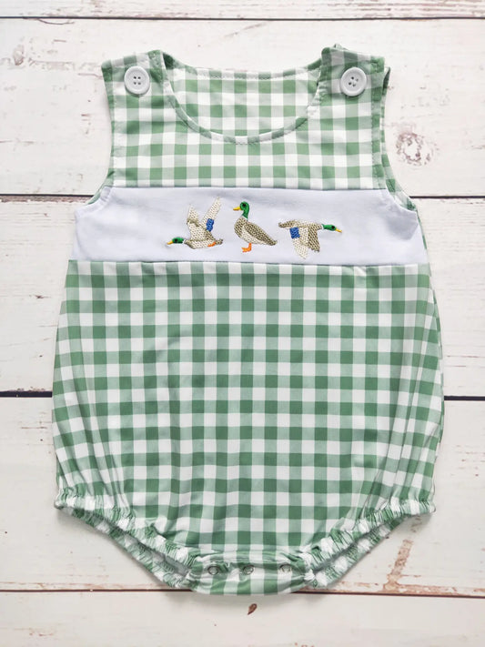 Baby Boys Checkered Duck Appliqué Romper 3-6 month