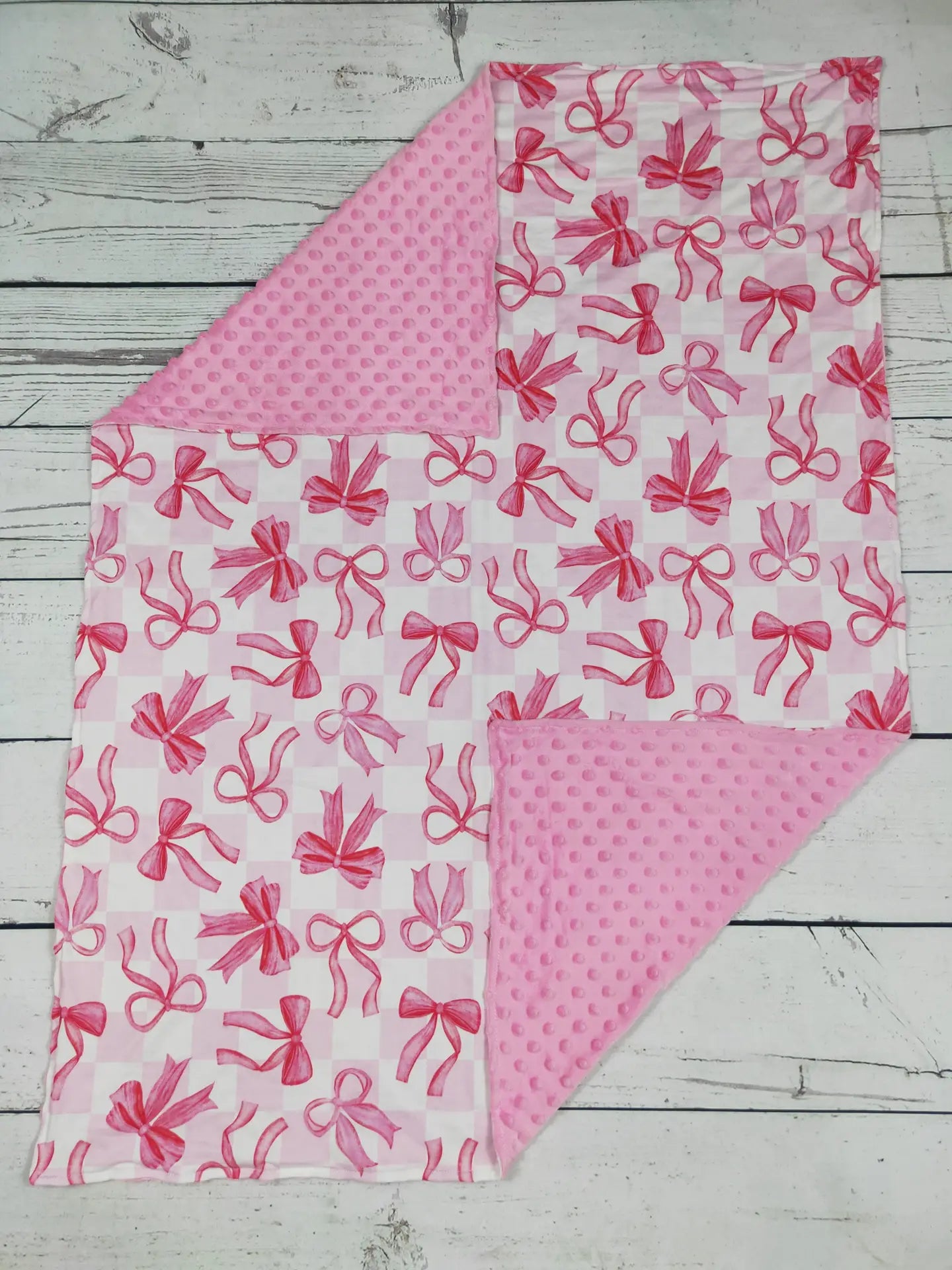Baby Girl Gingham Bow Printed Blanket