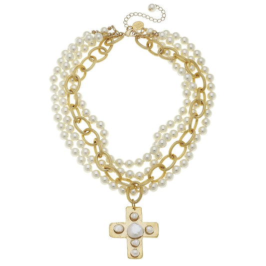 Susan Shaw Pearl Cross Multi-Strand Necklace 3731C