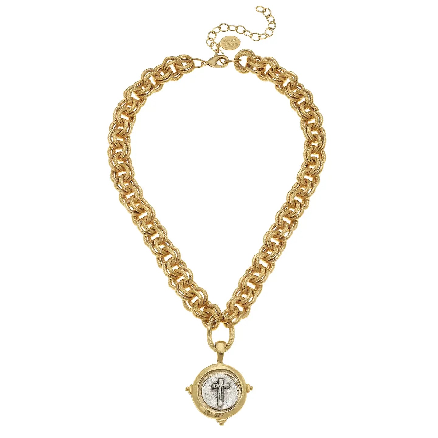 Susan Shaw Gold and Silver Italian Intaglio Cross Necklace 3530C
