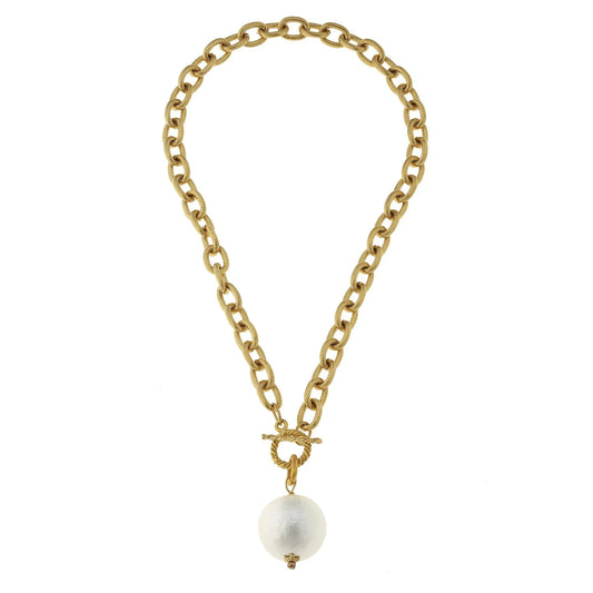 Susan Shaw Gold Chain Necklace with Cotton Pearl 3828W