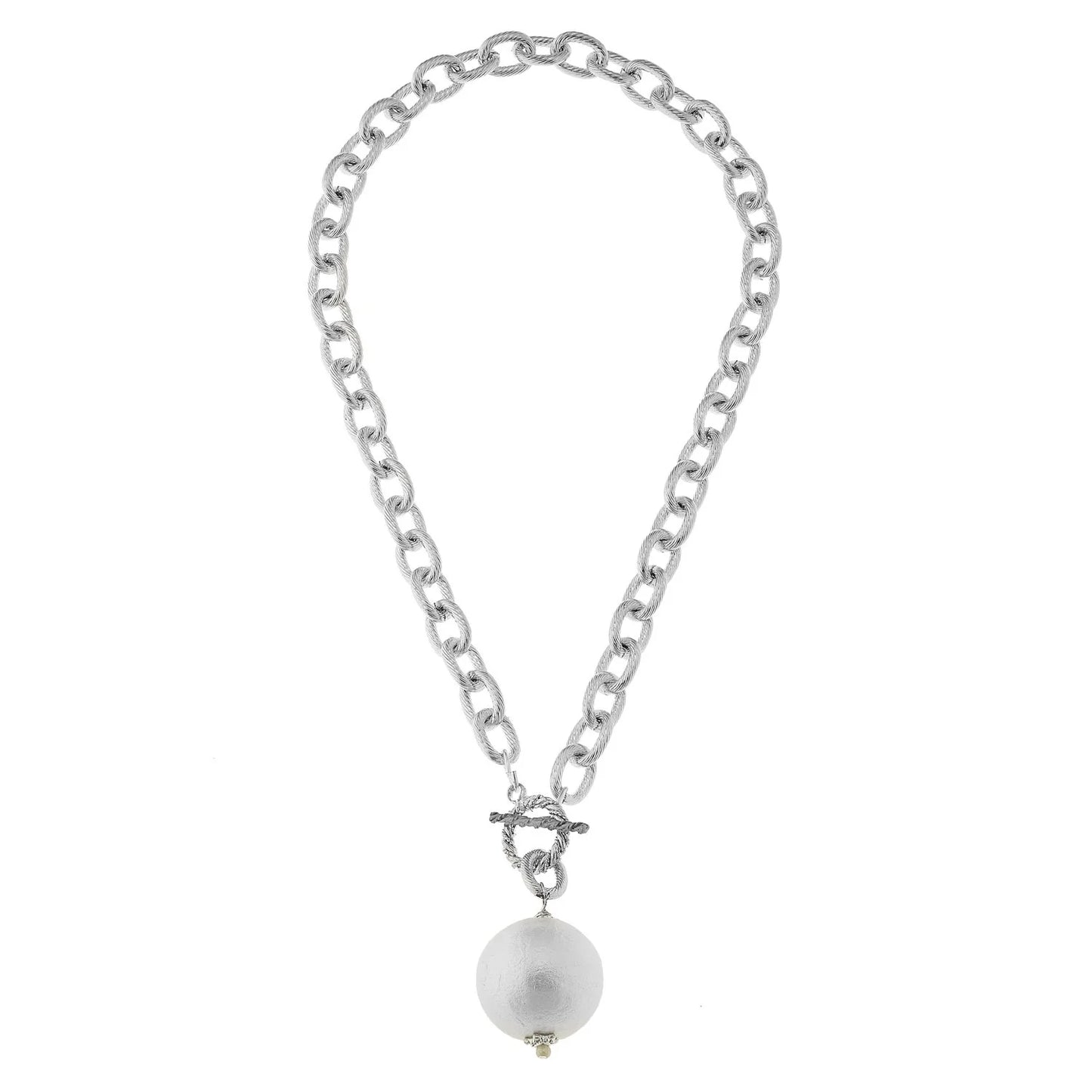 Susan Shaw 16" Silver Toggle Necklace with Cotton Pearl 3828WS