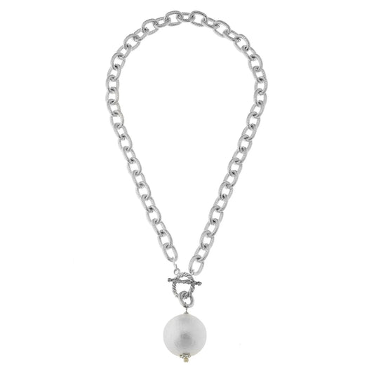 Susan Shaw 16" Silver Toggle Necklace with Cotton Pearl 3828WS