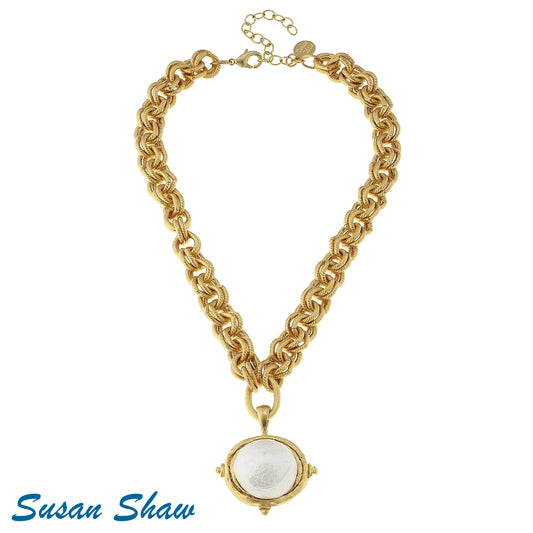 Susan Shaw Handcast Gold Cabachon Pearl Necklace 3832W