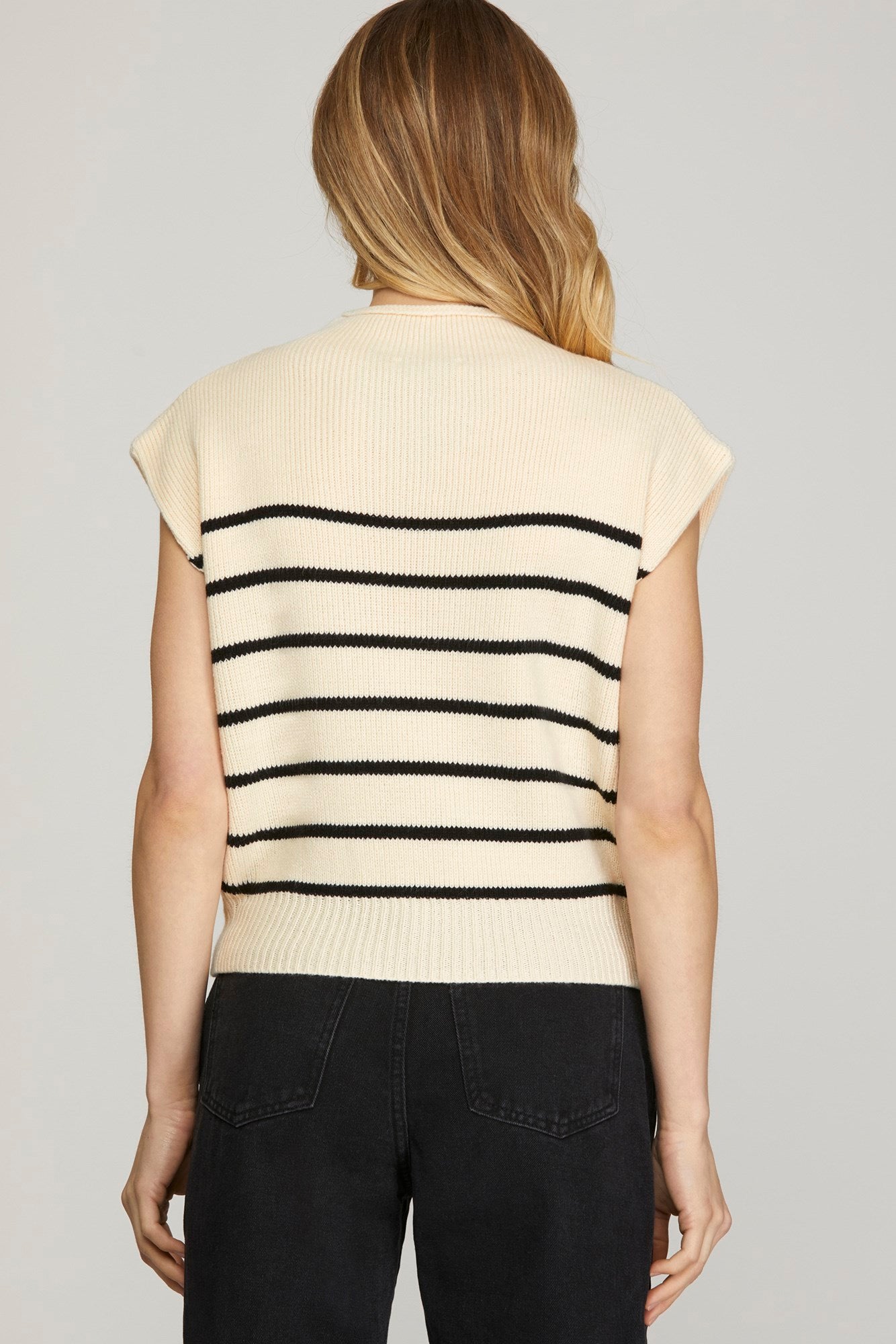 Cream And Navy Stripe Sweater