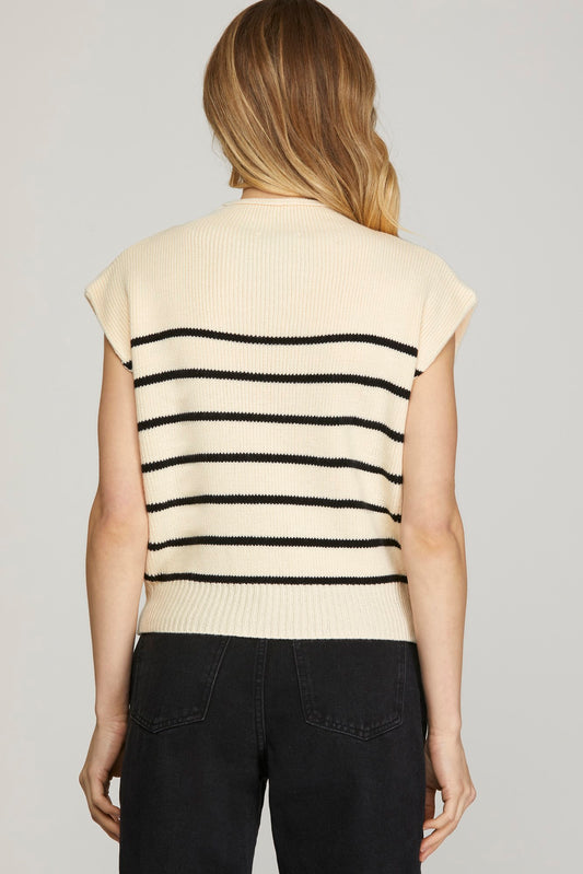 Cream And Navy Stripe Sweater
