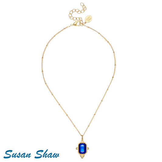 Susan Shaw Handcast Gold Necklace with Blue Crystal Pendant 3864LP