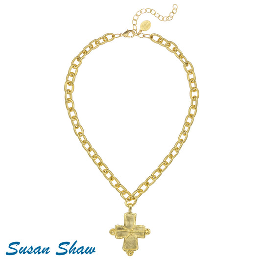 Susan Shaw Gold Cross Necklace on Gold Chain 3913G