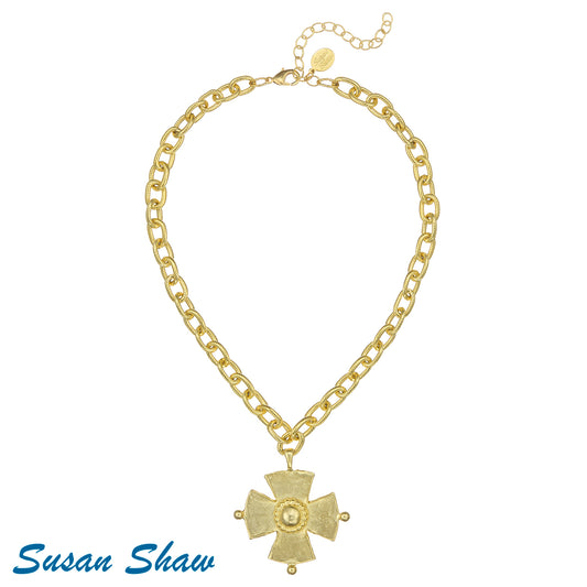 Susan Shaw Gold Maltese Cross on Toggle Necklace 3914G