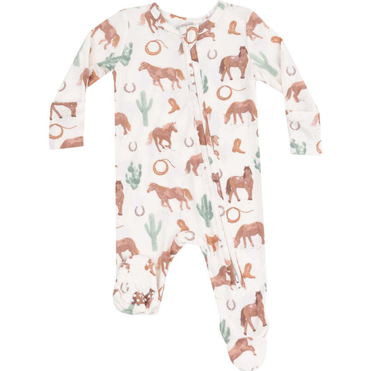 2 Way Zipper Footie Western Horses