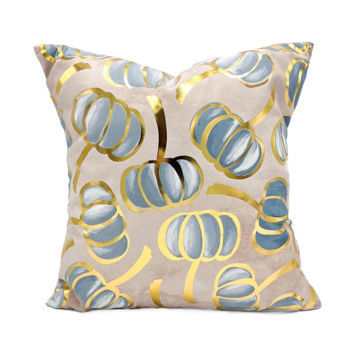 Golden Blue Falling Pumpkins Pillow