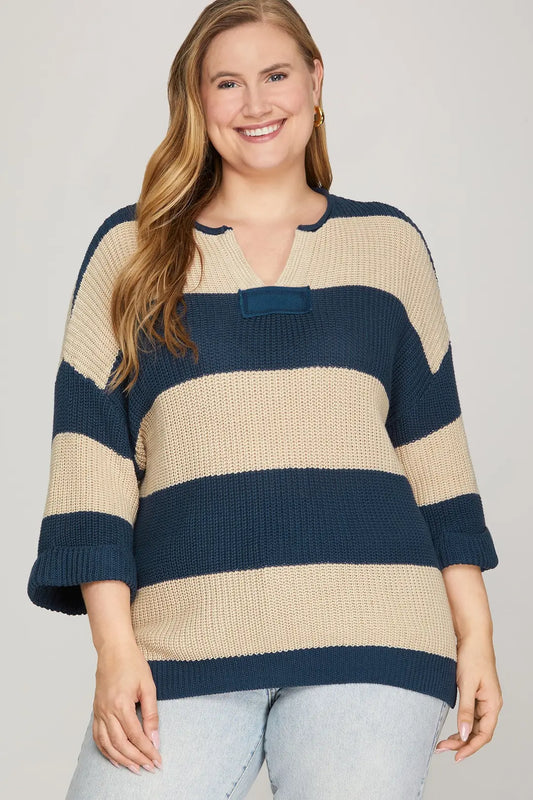Blue and White Striped Sweater