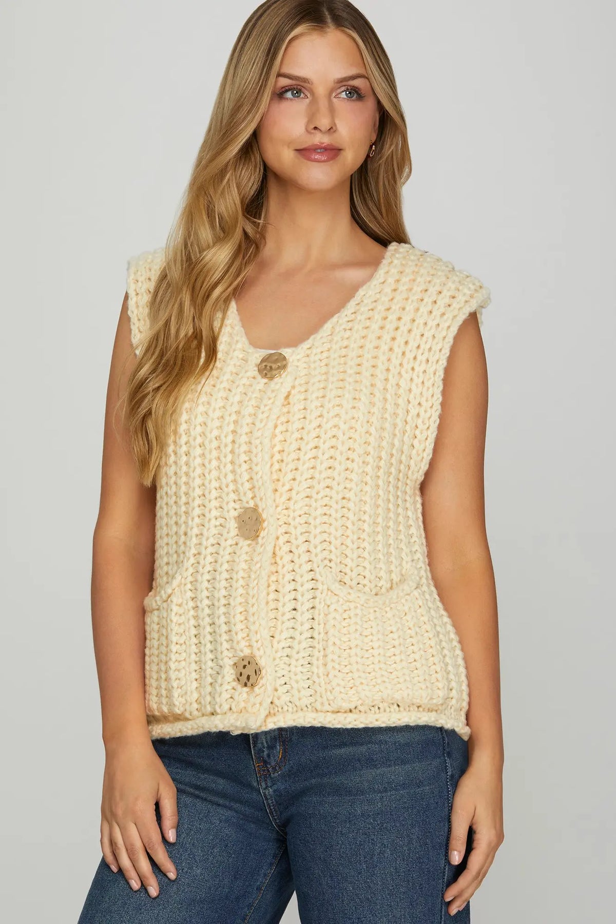 Cream Sleeveless Chunky Knit Sweater Vest