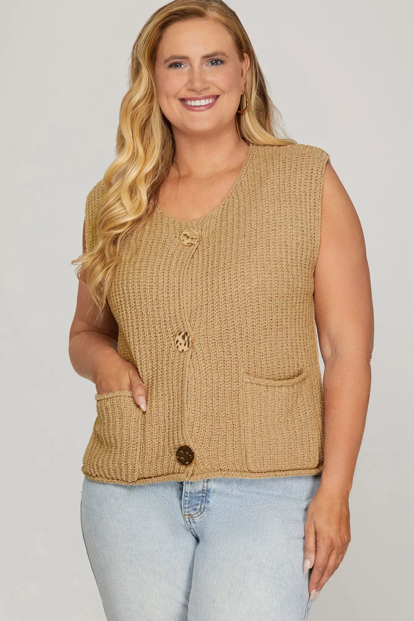 Sleeveless Crochet Sweater Vest  Taupe