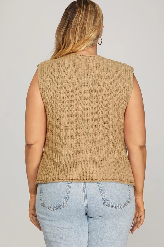 Sleeveless Crochet Sweater Vest  Taupe