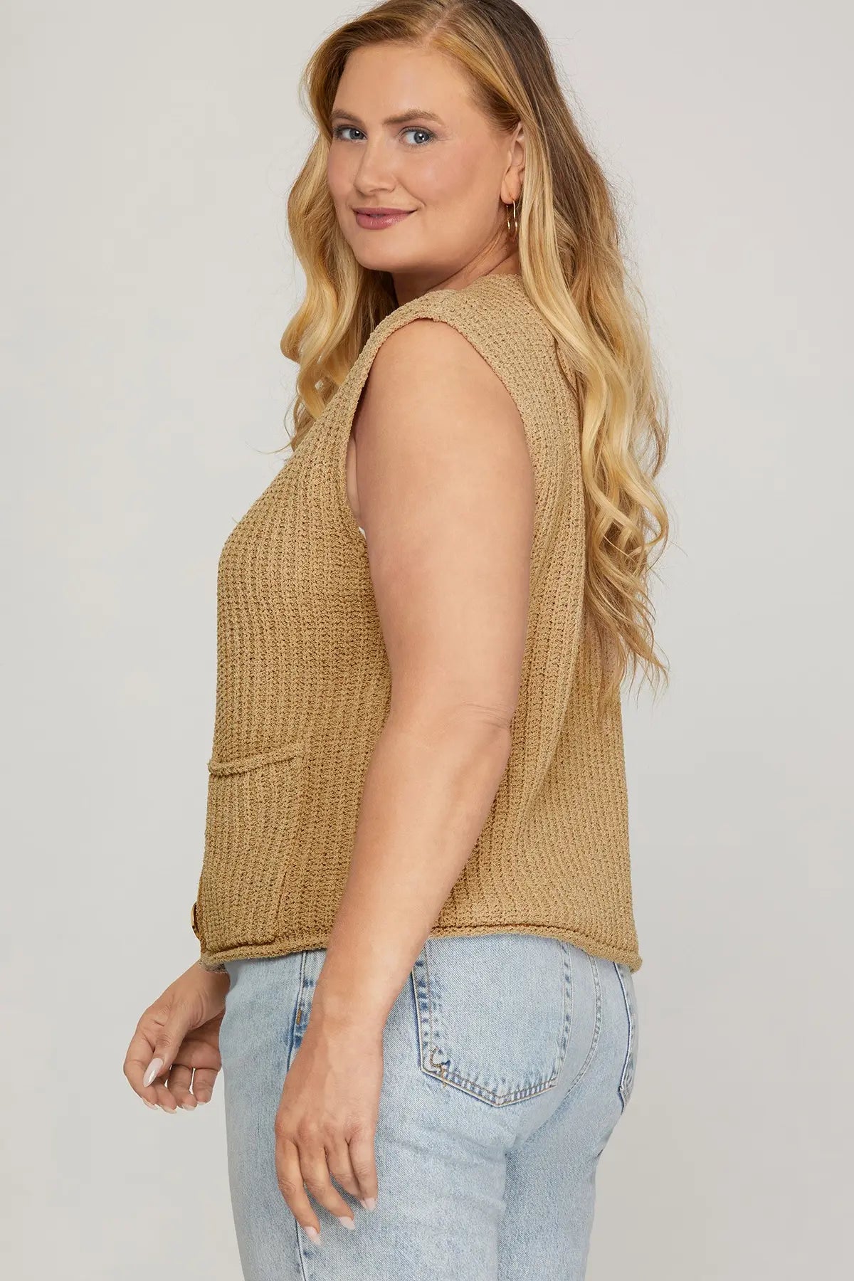 Sleeveless Crochet Sweater Vest  Taupe