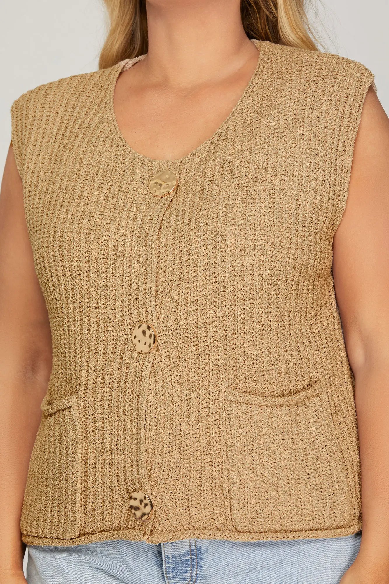 Sleeveless Crochet Sweater Vest  Taupe