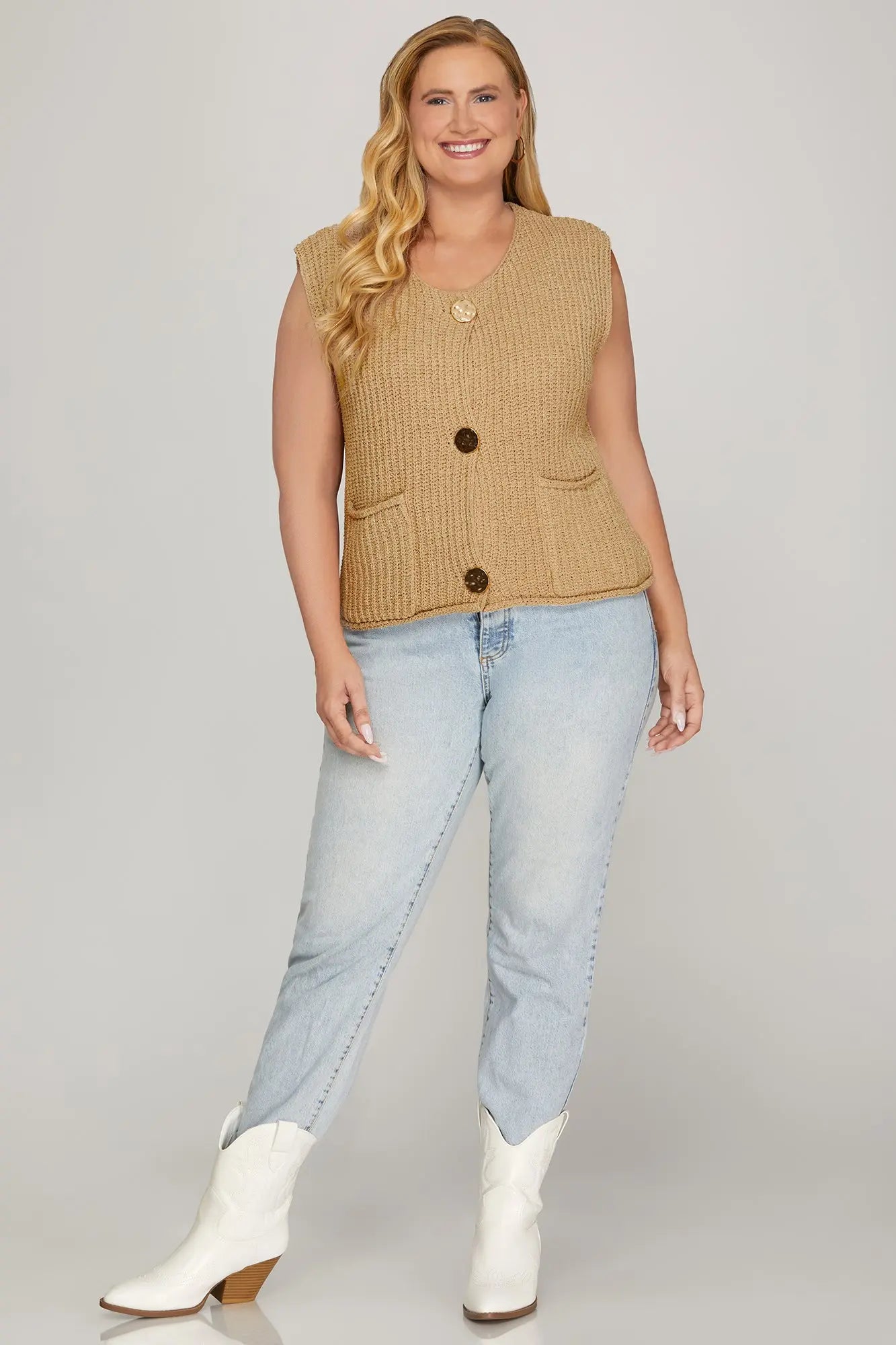 Sleeveless Crochet Sweater Vest  Taupe
