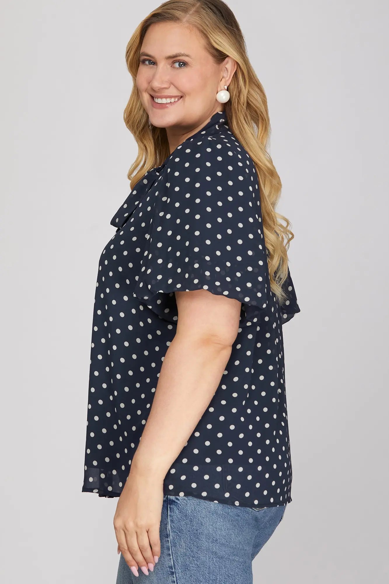 Navy Patty Polka Dot Print Blouse