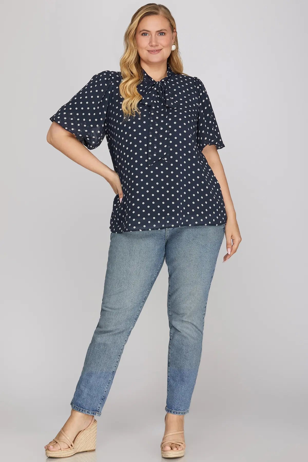 Navy Patty Polka Dot Print Blouse