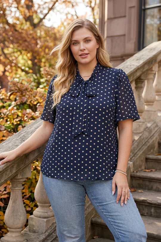 Navy Patty Polka Dot Print Blouse