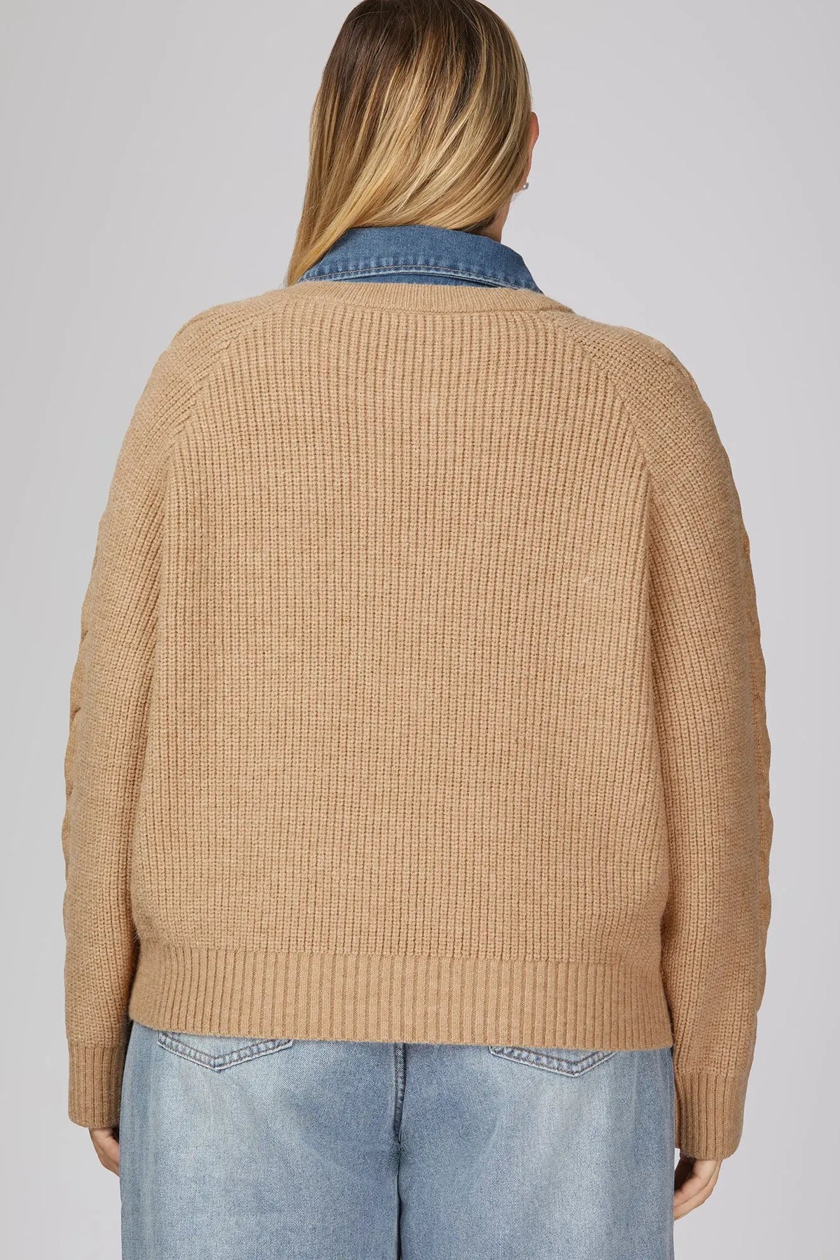 Layered Denim Knit Sweater