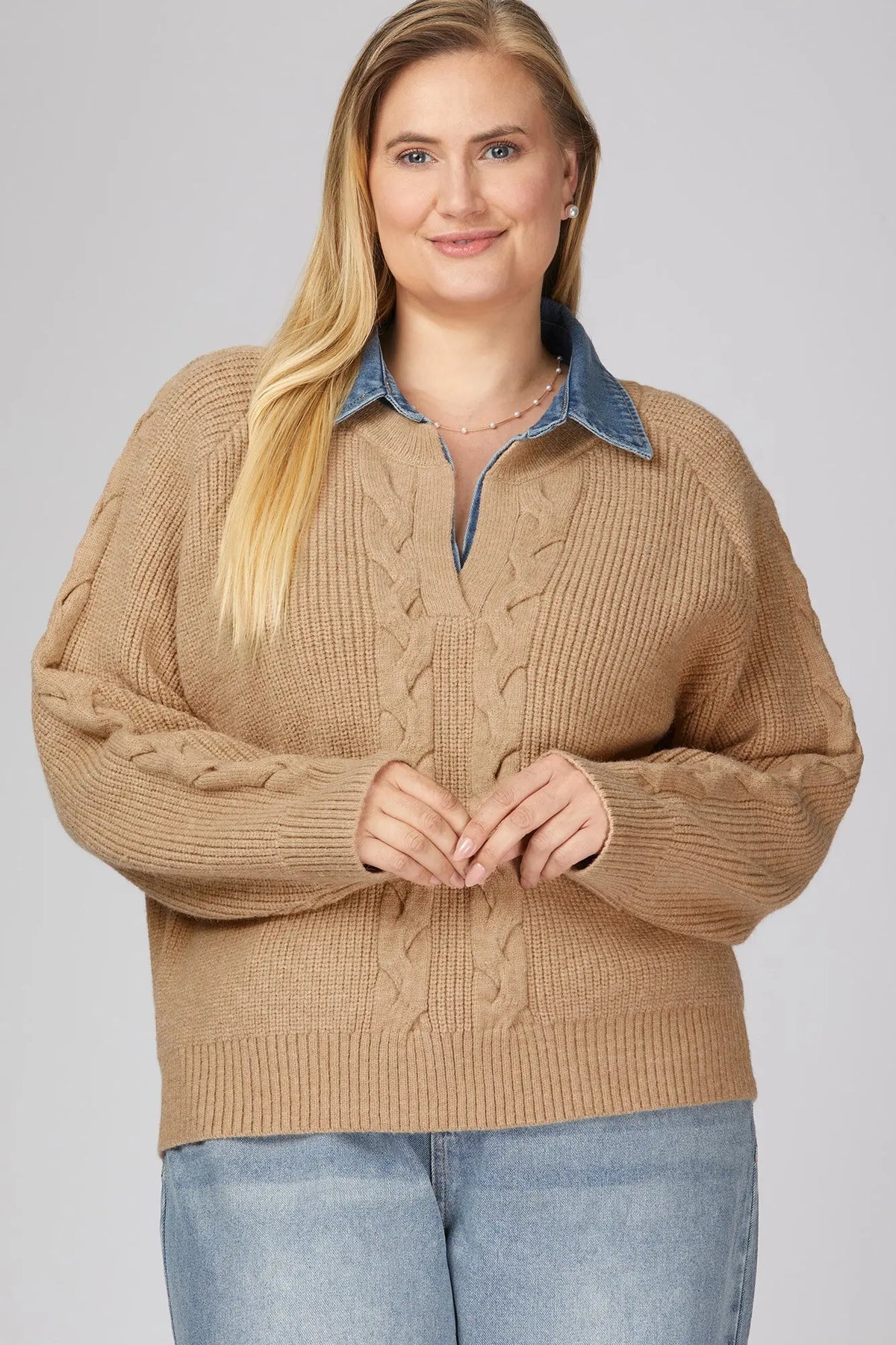 Layered Denim Knit Sweater