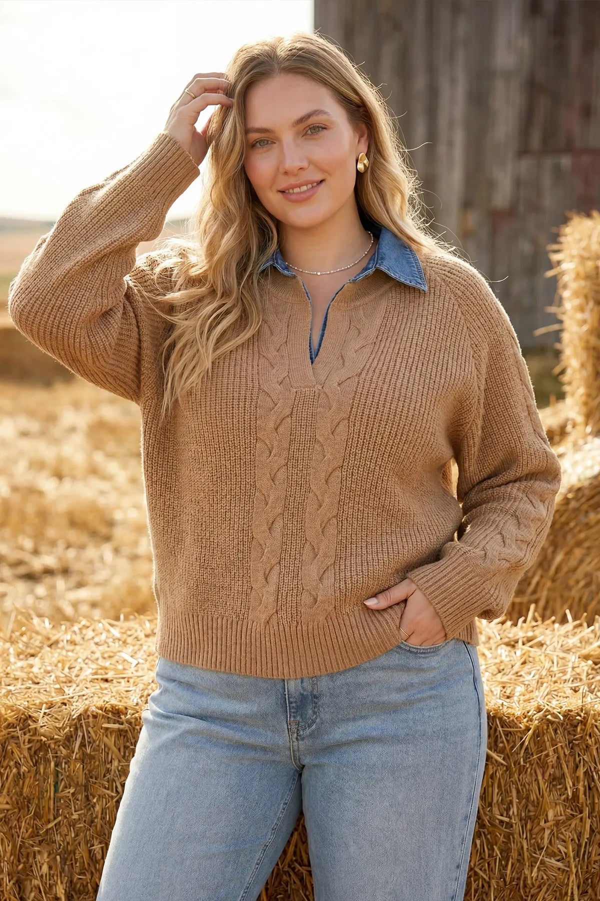 Layered Denim Knit Sweater