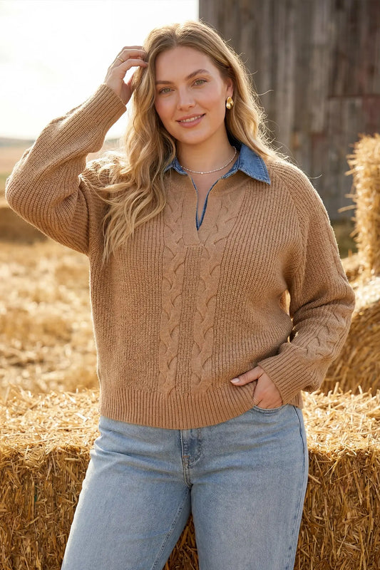 Layered Denim Knit Sweater