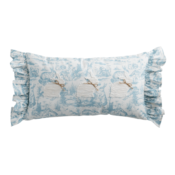 Lumbar Blue Toile Bunny Pillow